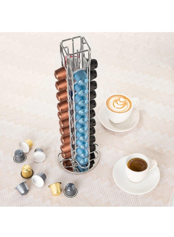 كبسولة الدوار كاروسيل حامل، 360 درجة كابسولات القهوة القابلة للدوران حامل رف، قاعدة صلبة، يحمل 40 كابسولات القهوة سهلة الوصول، حامل كابسولات إسبريسو للمنزل والمكتب - Image 4